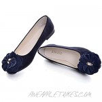 Hee grand Women Faux Suede Solid Shallow Ballet Silp on Round Toe Flats Black