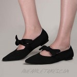 HTTEM Women's Knit Breathable Pointed Soft Bowknot Flat Shoes