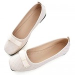 JiangWei Shu Women's Slip on Squared Toe Flats PU Leather Bow-Knot Ballet Flats Shoes Outdoors/Indoors