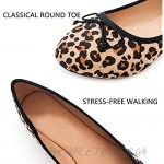 MUSSHOE Classic Ballet Flats with Bow Lightweight Round Toe Slip On Leopard Print Womens Flats Leopard Print