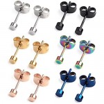 Ruifan 20G Mix Color Stainless Steel Flat Top Stud Earrings for Men Women 3-8mm 6Pairs
