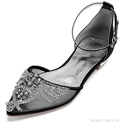 Sapalle Women Crystals Wedding Flats for Bride Sheer Mesh Bridal Party Dress Flat Shoes