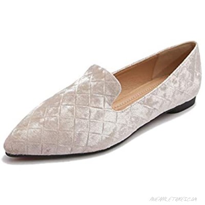 URELEGAN Women Pointed Toe Dress Ballet Flats Shoes Comfortable Velvet Slip on Loafers