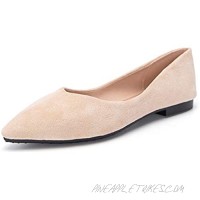 URELEGAN Womens Pointed Toe Ballet Flats Classic Comfort Faux Suede Casual Dress Shoes