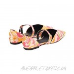 Versace Jeans Couture Pointed Gold Cap Toe Print Flats- for womens
