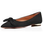 YDN Women Adorable Low Heel Bow Pumps Comfortable Pointed Toe Ballet Flats Slip on Soft Office Shoes