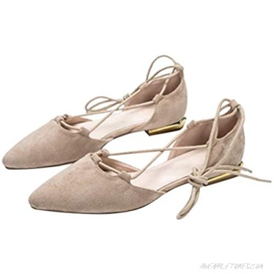 YooPrettyz Women Pointed Toe Ballet Flat Shoes Strappy Ankle Wrapped Tie Metal Pumps