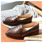 Beau Today Women's Casual Brogue Penny Loafers Moccasins Flats Leather Shoes