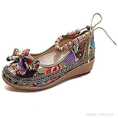 BININBOX Flat Shoes Retro Women Ethnic Beading Round Toe Colorful Loafers Casual Embroidered Shoes