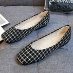 ChaiRong Zhou Women's Cute Bowtie Square Toe Plaid Ballets Flats Slip On All-Match Single Shoes Dress Shoes
