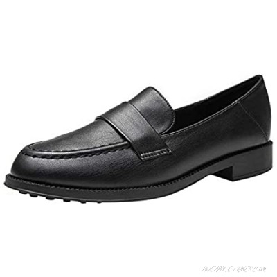 CHICOLIN Black Loafers for Women Casual Leather Penny Loafer Shoes Womens