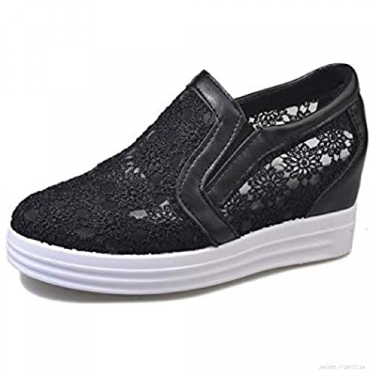 CYBLING Women's Breathable Lace Slip on Loafers Fashion Low Top Platform Sneakers Hidden Wedges Shoes