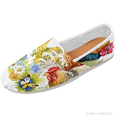 InterestPrint Chicken and Rooster in The Grass Women's Comfort Slip-on Loafers US4.5~US14
