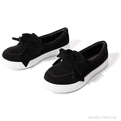 JITTUE Suede Loafers for Women Vans Slip on Platform Sneakers with Bowknot Walking Shoes Flat