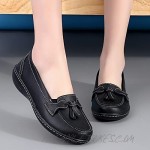 Loafer Flats Shoes for Women Black Casual Slip-on Boat Shoes Comfort Flat Driving Walking Dressing and House Confortable Moccasins Soft Sole Leather Shoes (Black Numeric 10)