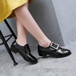 MIOKE Women's Round Toe Buckle Penny Loafers Slip On Patent Leather Low Heels School Uniform Oxford Shoes