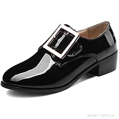 MIOKE Women's Round Toe Buckle Penny Loafers Slip On Patent Leather Low Heels School Uniform Oxford Shoes