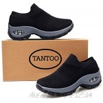 TANTOO Women's Slip On Cushion Walking Shoes Sock Sneakers Comfort Wedge Platform Loafers