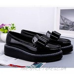 Women's Patent Leather Penny Loafers Bowknot Slip On Platform Sneakers Uniform Dress Oxford Shoes
