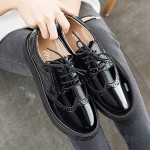 Women's Patent Leather Penny Loafers Lace Up Low Heel Oxfords Slip On Shoes Brogues