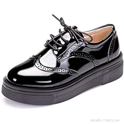 Women's Patent Leather Penny Loafers Lace Up Low Heel Oxfords Slip On Shoes Brogues