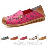Womens Slip-on Loafers Casual Round Toe Moccasins Floral Print Flat Leather Shoes