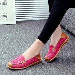 Womens Slip-on Loafers Casual Round Toe Moccasins Floral Print Flat Leather Shoes