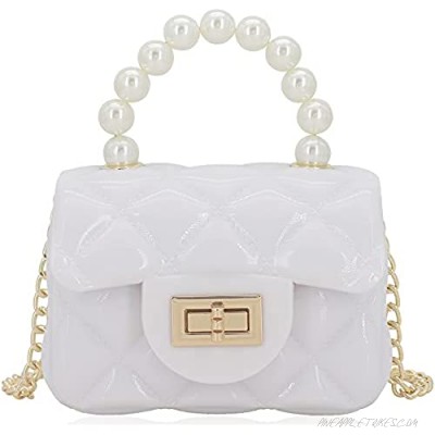 Mini Jelly Purse Flap Handbag with Pearls Top Handle Faux Quilted Crossbody Bag