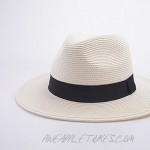Joywant Women Panama Roll up Sun Hat Fedora Straw Beach Hat Wide Brim UPF50+ Ivory