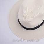 Joywant Women Panama Roll up Sun Hat Fedora Straw Beach Hat Wide Brim UPF50+ Ivory