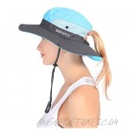 Women's Ponytails Sun Hats UV Protection Boonie Bucket Fishing Cap Mesh Wide Brim Outdoor Beach