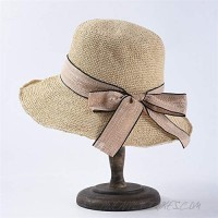 XUE XUEJIONG Straw hat Spring and Summer New Bow fine Paper Grass Hand Hook Visor Foldable Big Sunscreen Beach hat XUE (Color : Beige Size : The Adjustable)