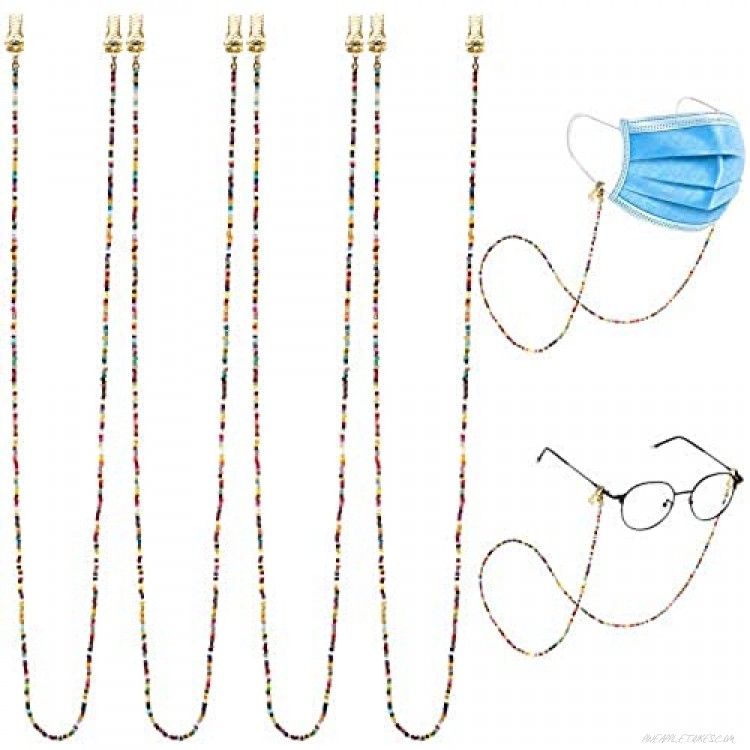 ANCIRS 4 Pack Face Cover Holder Chains with Clips Assorted Beaded Mask Lanyards Eyeglass Chain Strap Holder Sunglass Eyewear Retainer for Women & Girls
