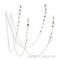 Gracelife 2 Pcs/Pack Multi-Color Glass Beads Decor Stainless Steel Eyeglass Chain Holder