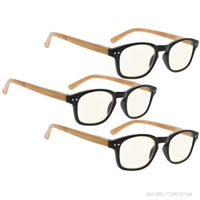 COMPUTER READING GLASSES 3 pack Blue Light Filter Readers Blocking UV Rays Women with Bamboo-Look Temples