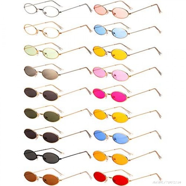 18 Pairs Vintage Slender Oval Sunglasses Small Metal Frames Designer Gothic Glasses Candy Colors Retro Hippie Eyewear for Women Men