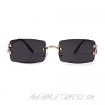 ADE WU Rimless Rectangle Sunglasses Women Men Square Rectangular Glasses
