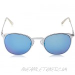Foster Grant Women's Hailey Mrf Round Sunglasses Silver/Ice Blue Mirror 51.6 mm