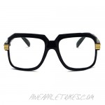 Large Classic Retro Square Frame Clear Lens Glasses Black Gold