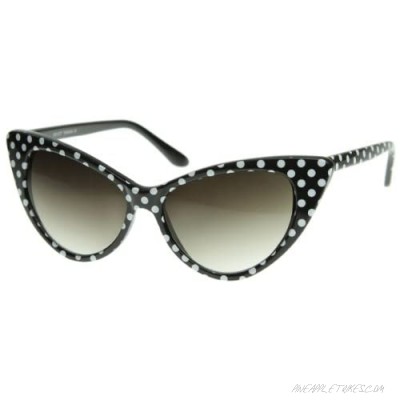 zeroUV - Women's Retro Polka Dot Oversize Cat Eye Sunglasses 54mm (Black-White/Smoke Gradient)