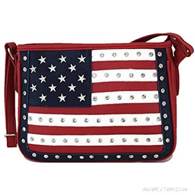 American Flag Stars and Stripes Studded Crossbody Handbag Concealed Carry Purse Women Single Shoulder Bag