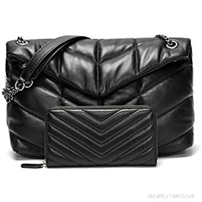 EvaLuLu Lambskin Leather Quilted Crossbody Bags for Women Genuine Leather Shoulder Bag Handbag with Wallet