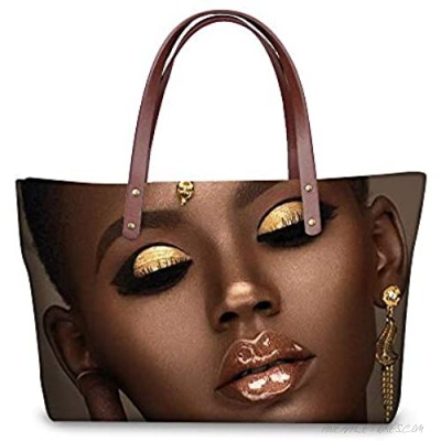 FANCOSAN Women's Canvas Shoulder Handbag Black Queen African Girl Printed Tote Bag