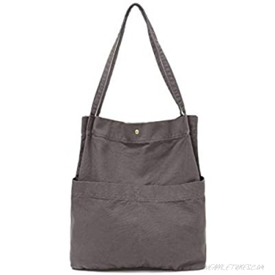 Jeelow Canvas Tote Handbag Shoulder Bucket Bag Crossbody Purses For Men & Women With Pockets