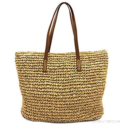 Romfor Women Large Straw Bag Handmade Summer Beach Shoulder Bag