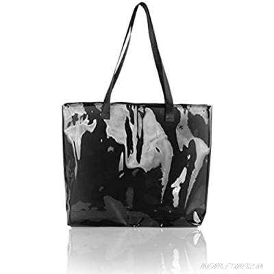 Semdisan Women's Clear Tote Bag PVC Shoulder Handbag for Security Travel Shopping Sports and Work