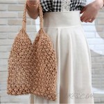 Women's Beach Straw Handbag Woven Tote Fishing Net Beach Bag Large Capacity Mesh Rope Combination Handbag