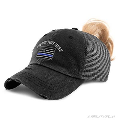 Custom Womens Ponytail Cap American Flag Thin Blue Line Embroidery Cotton