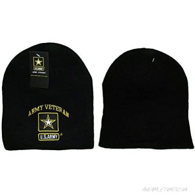 8" Black Army Veteran Embroidered Winter Beanie Skull Cap Toboggan Hat