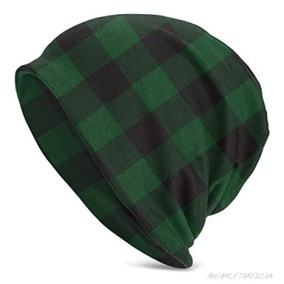 Adult Microfiber Adult Winter Running Beanie Hat Knit Hat Green and Black Buffalo Plaid House Check for Hiking Cycling Walking for Men and Women